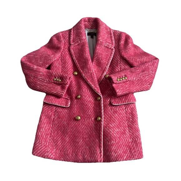 J Crew Diamond Tweed Jacket Womens 6 Coat Sorbet Pink Ivory Gold Buttons Wool